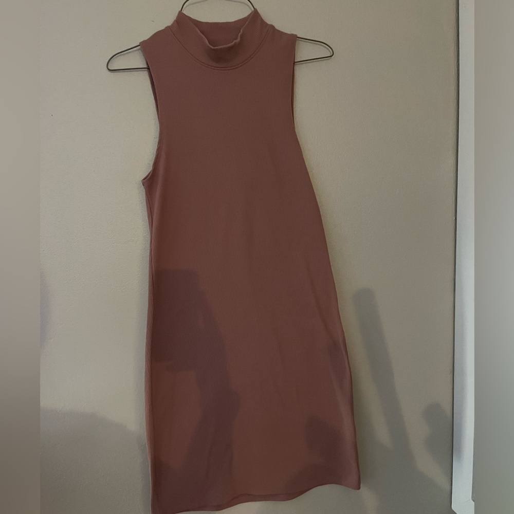Abercrombie & Fitch Ribbed dress mock neck mini dress comfy bodycon medium stone